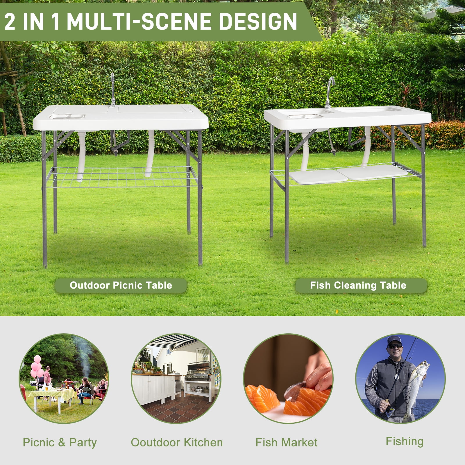 Foldable Outdoor Fish Killing Table With Barbed Wire White, 101*65.5*92cm