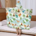 thumbnail image 5 of LightBlue Cartoon Dinosaurs Volcanoes Palms Patter Hooded Bath Towel，50"x30" for Ages 3 To 12 Kids, Quick Dry Lightweight Soft Microfiber Hood Beach Towel Cover Up for Kids, 5 of 7