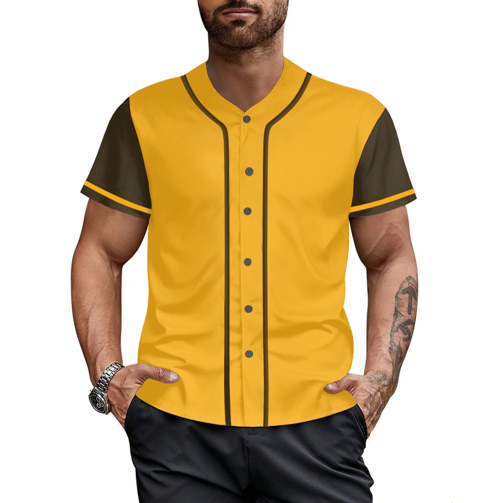 Yellow Baseball Shirts Sports Uniform for Men Hip Hop Softball Sports Active Tee