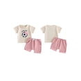 thumbnail image 2 of BemeyourBBs Toddler Baby Girls Football Game Day Outfits Infant Baby Girls Summer Clothes Short Sleeve Soccer Embroidery TShirt Tops Pink Drawstring Pockets Shorts Sets, 2 of 9