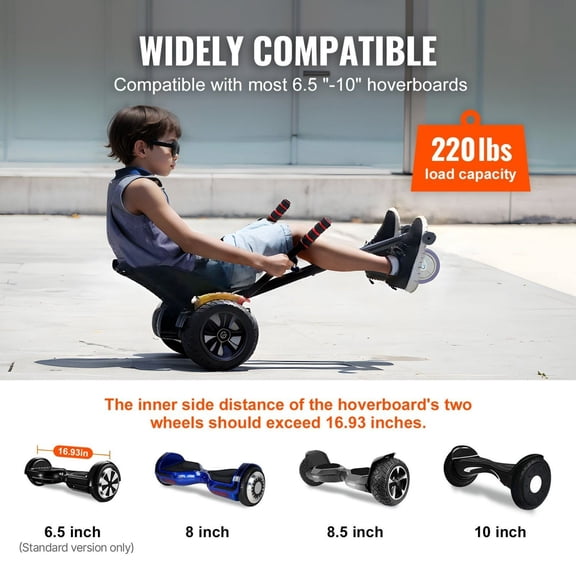 Hoverboard Seat Attachment Compatible with 6.5 8 8.5 10 Hoverboards Adjustable Frame 220 LBS Load Capacity