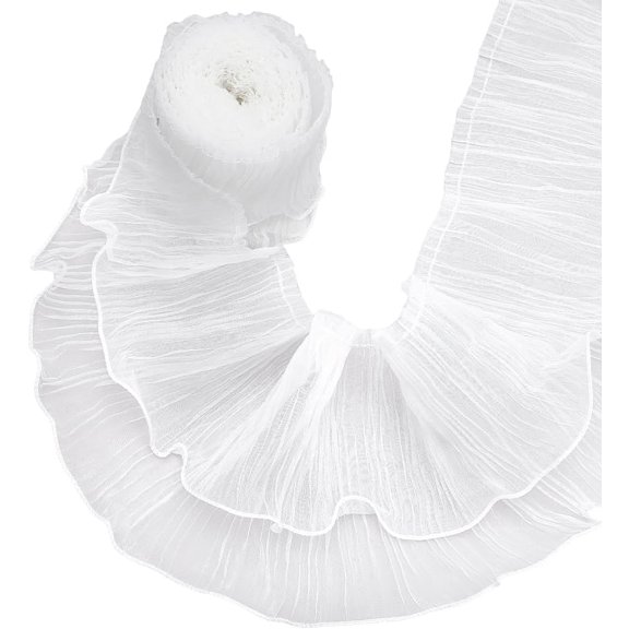4 Yards Organza Double Layer Pleated Lace Ribbon Wave Edge Lace Trim Clothes Accessories White 5-1/8 inch(130mm)