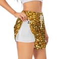 thumbnail image 1 of Balery Bright Shiny Golden Pantalones cortos deportivos para mujer con forro y dos bolsillos, elásticos, para entrenamiento, gimnasio, yoga-Large, 1 of 7