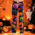 thumbnail image 2 of JULMCOMO Halloween Pajamas Pants for Women Cat Pumpkin Ghost Print Elastic Waist Drawstring Trendy Pajama Bottoms Cute Print Loose Fit Comfy Pj Pants Green XL, 2 of 6