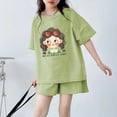 thumbnail image 4 of YABCSAZ Toddler Baby Girls Summer Clothes Set Short Sleeve Round Neck Solid T-Shirts with Shorts Two Pieces Cute Printed Little Girls Kids Outfits Set Size 9 T, 4 of 4