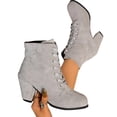 thumbnail image 4 of Miqool Women's Faux Leather Lace Up Ankle Boots Round Toe Block Heels Winter Cold Weather Warm Booties, 4 of 9