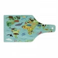 thumbnail image 1 of Wanderlust Cutting Board, Animal Map of the World for Cartoon Mountains Forests, Decorative Tempered Glass Cutting and Serving Board, Wine Bottle Shape, Pale Blue Yellow Green, by Ambesonne, 1 of 1