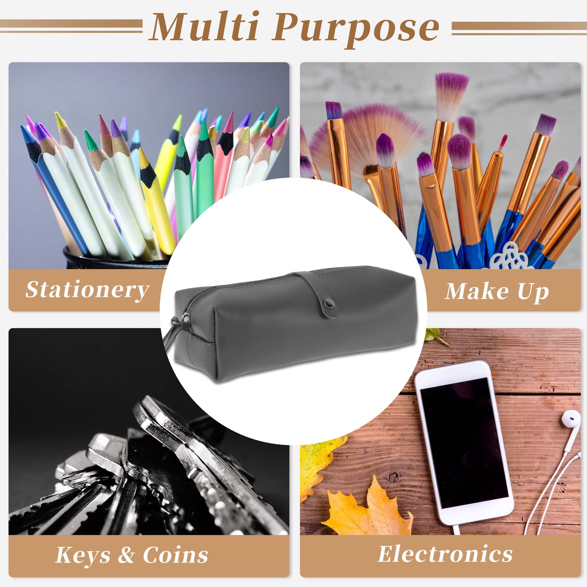 Unique Bargains Leather Style Aesthetic Pen Bag Organizer Gray