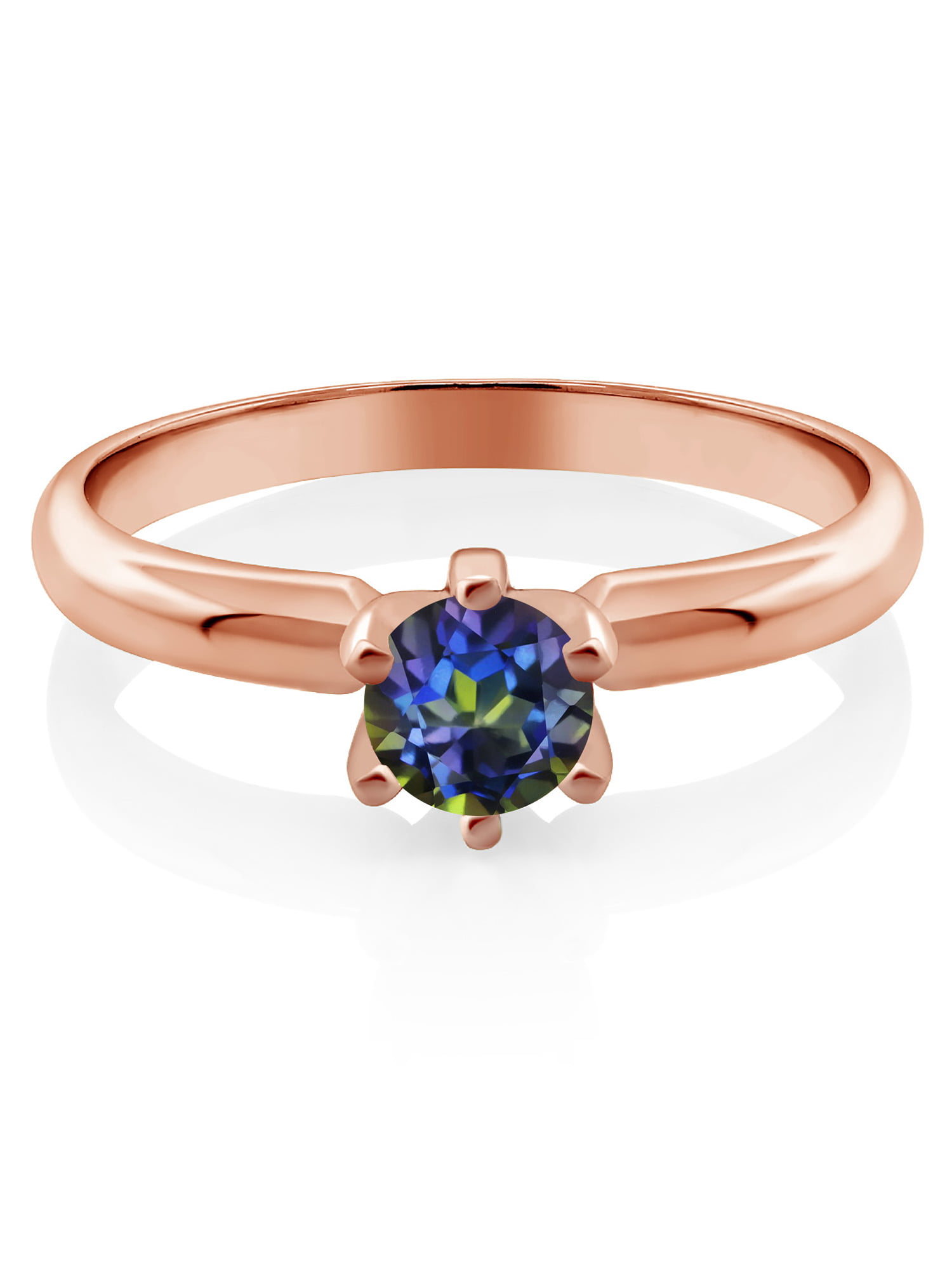 Gem Stone King 0.60 Ct Swiss Blue VS Topaz 18K Rose Gold Plated Silver Mens Solitaire Ring