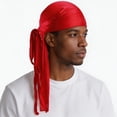 thumbnail image 3 of Yvsxxv Solid Color Silky Bandana, Polyester Long-Tail Head Wrap, Unisex Daily Hair Accessory, Red, 1 Pc, 3 of 3