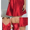 thumbnail image 5 of Feancey Womens Satin Lingerie Nightgown Silky Sleeveless Spaghetti Strap V Neck Sleepshirts Soft Cozy Camisole Mini Dresses Lounge Nightwear Red M, 5 of 10