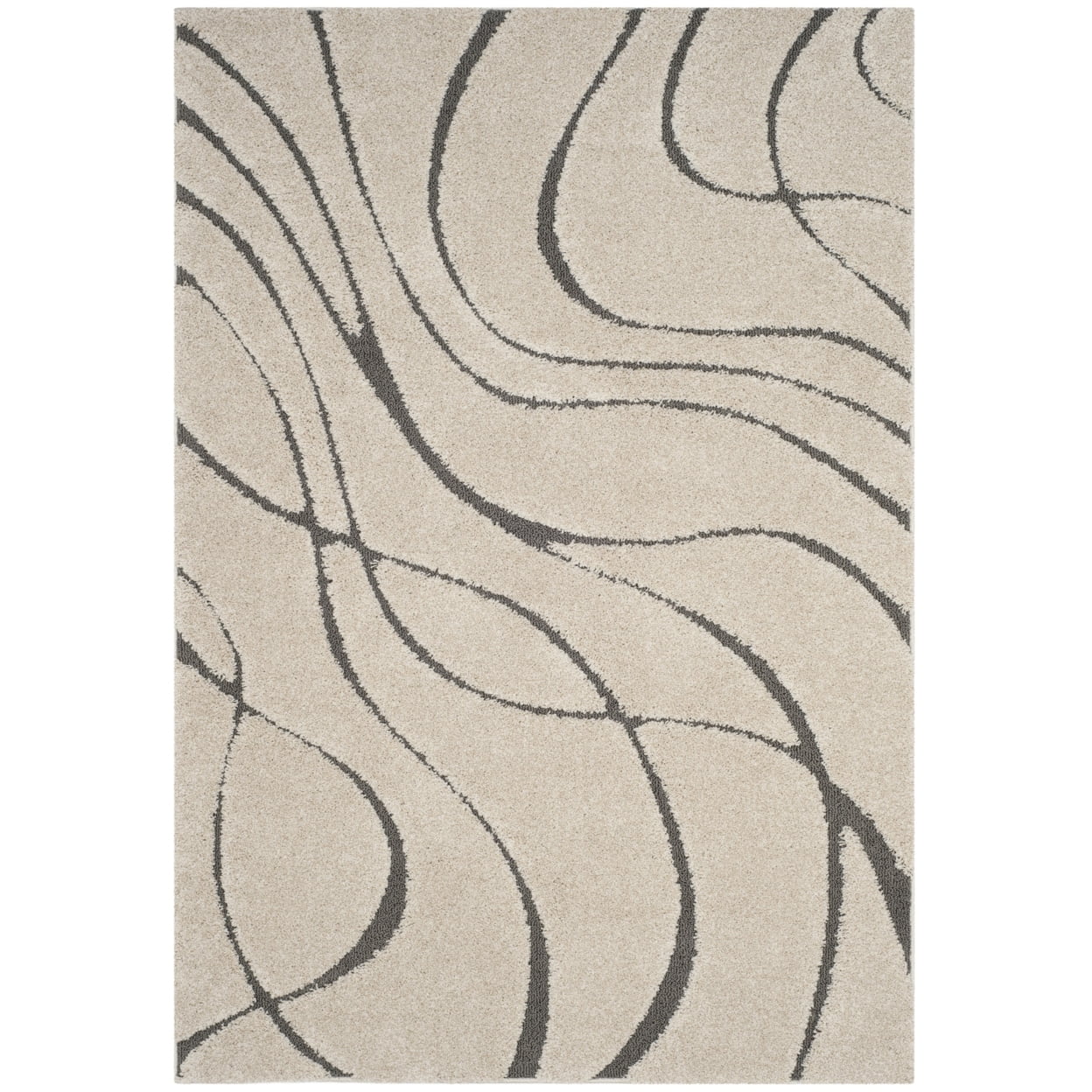 SAFAVIEH Florida Tamzen Abstract Shag Area Rug, Cream/Grey, 9' x 9' Square