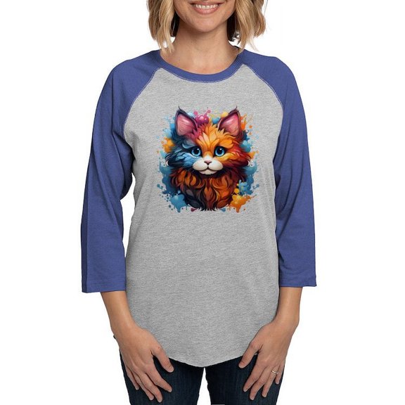 CafePress - Cute Cat Watercolor Long Sleeve T Shirt - Womens Baseball Tee