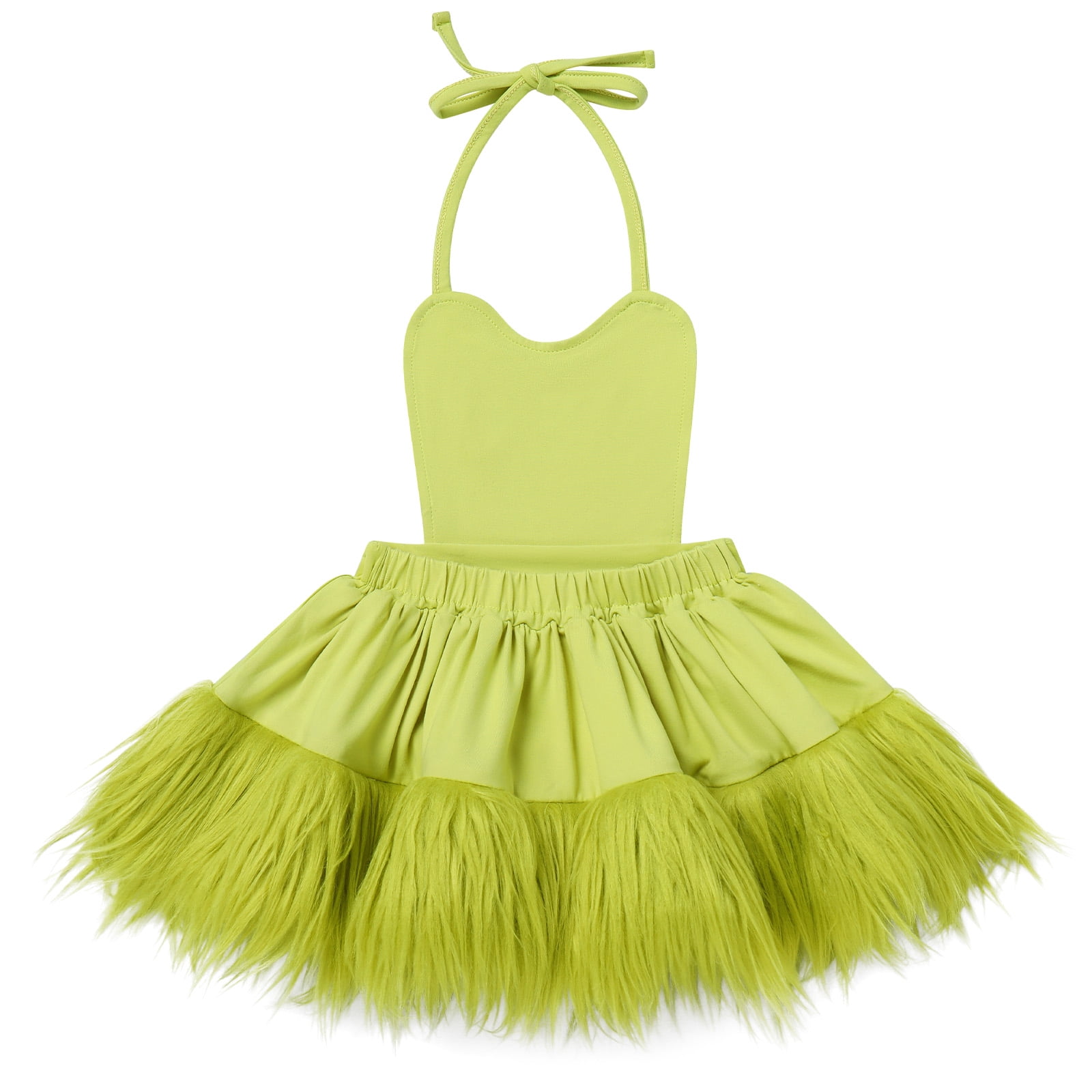 FYMNSI Baby Girl Christmas Outfit Toddler Green Faux Fur Romper Tutu Dress with Leg Warmers Xmas Dress Up Clothes