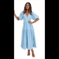 thumbnail image 1 of Vestido Midi Fluido de Corte A con Escote en V Profundo, Corta Abullonada, Cintura Alta Elástica y para Mujer Azul XL, 1 of 9