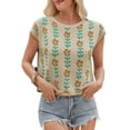thumbnail image 3 of Cap Sleeve Flower Print Women Casual Knit Crop Tops Sweater Vest, 3 of 6
