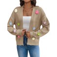 thumbnail image 4 of Hibeli Women Color Floral Applique Lantern Long Sleeve Open Front Daisy Cardigan Sweater, 4 of 7