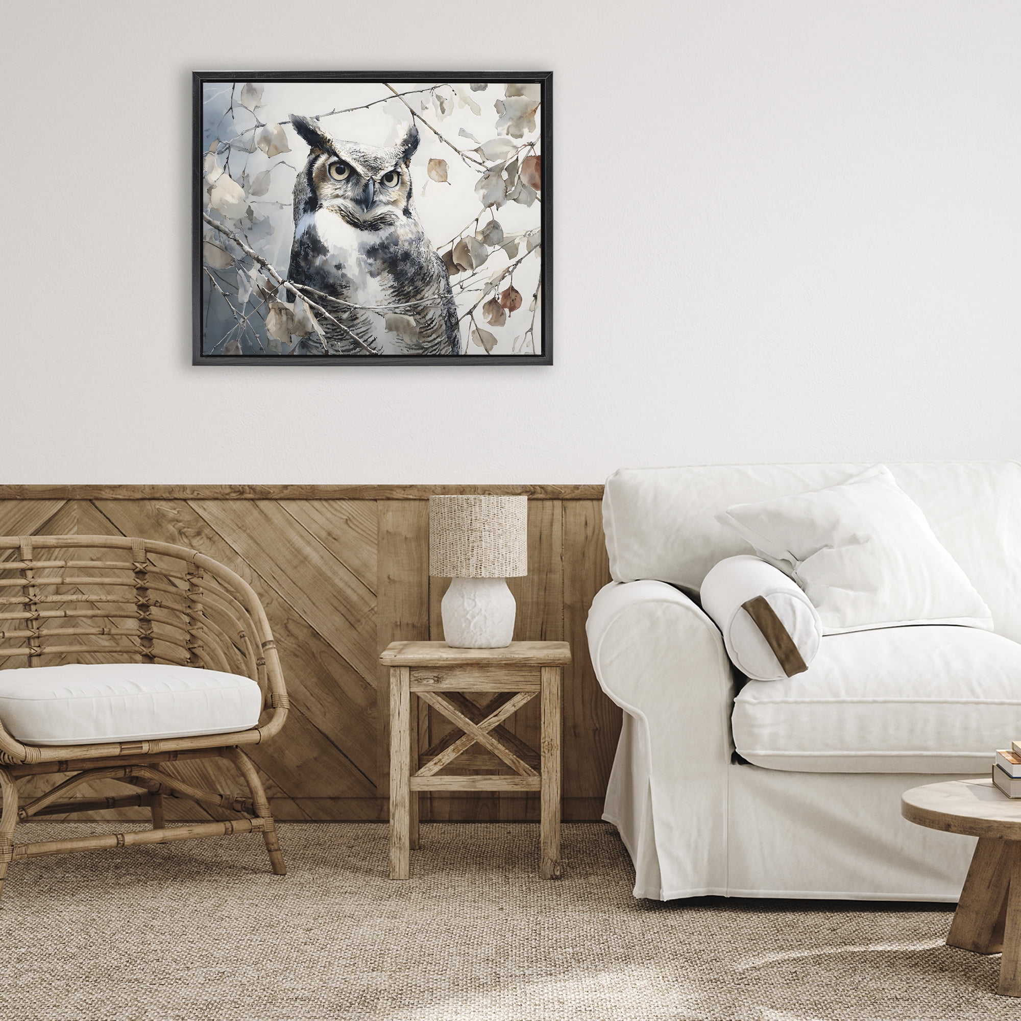 Stupell Industries Horned Owl Perched Black Framed Floater Canvas Wall Art, design by Franklyn Gregory