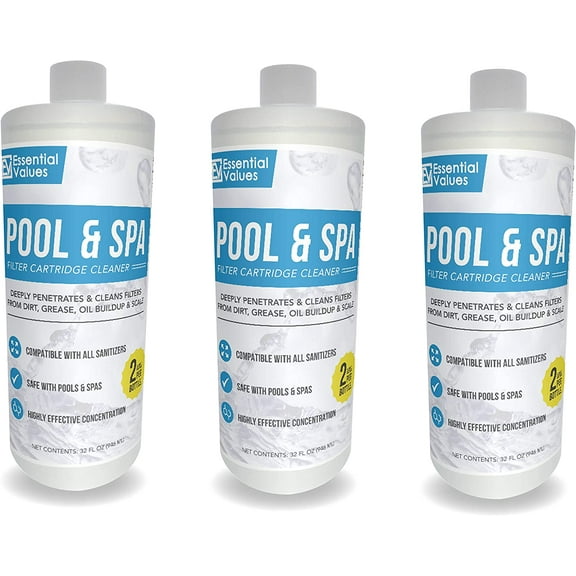 Essential Values Spa and Pool Cartridge Cleaner (3 Pack) - Liquid Formula, Pool Chemical Type- Made in USA