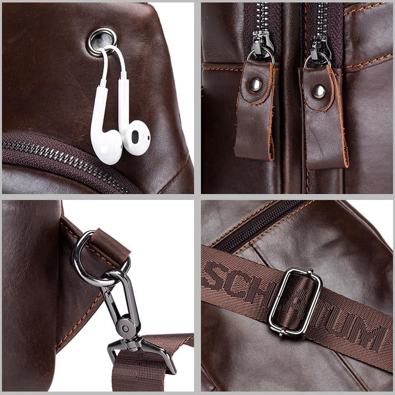 SCHLATUM Genuine Leather Crossbody Sling Bag for Men, Coffee
