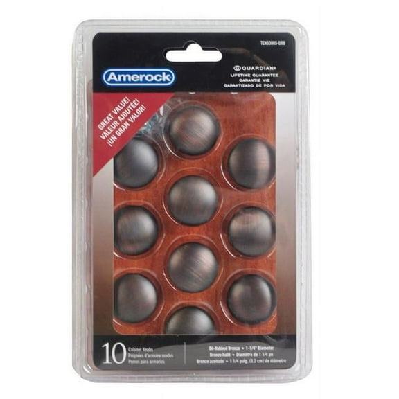 1.25 x 1.12 in. Allison Round Furniture Knob - Oil-Rubbed Bronze - Pack of 10