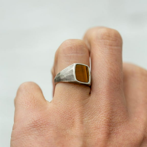 Tiger Eye Ring, Solid 925 Sterling Silver Ring, Men's Signet Ring, Tiger Eye Men Ring, Handmade Ring, Gemstone Ring, Statement Men Ring