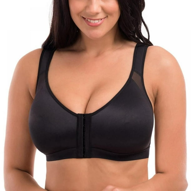 PENGXIANG Women Post-Surgery Bra Front Closure Plus Size Sport Bra  Removable Pads Wirefree 