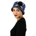 thumbnail image 3 of Womens Hat Luxury Fleece Cloche Ladies Cancer Headwear Chemo Winter Head Coverings Plush Double Layer Olivia (Blue Grey with Black), 3 of 6