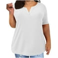 thumbnail image 3 of Htigea Plus Size Tops for Women Summer Top Loose Fit Tee Shirts V Neck Short Sleeve Blouse White,XL, 3 of 6