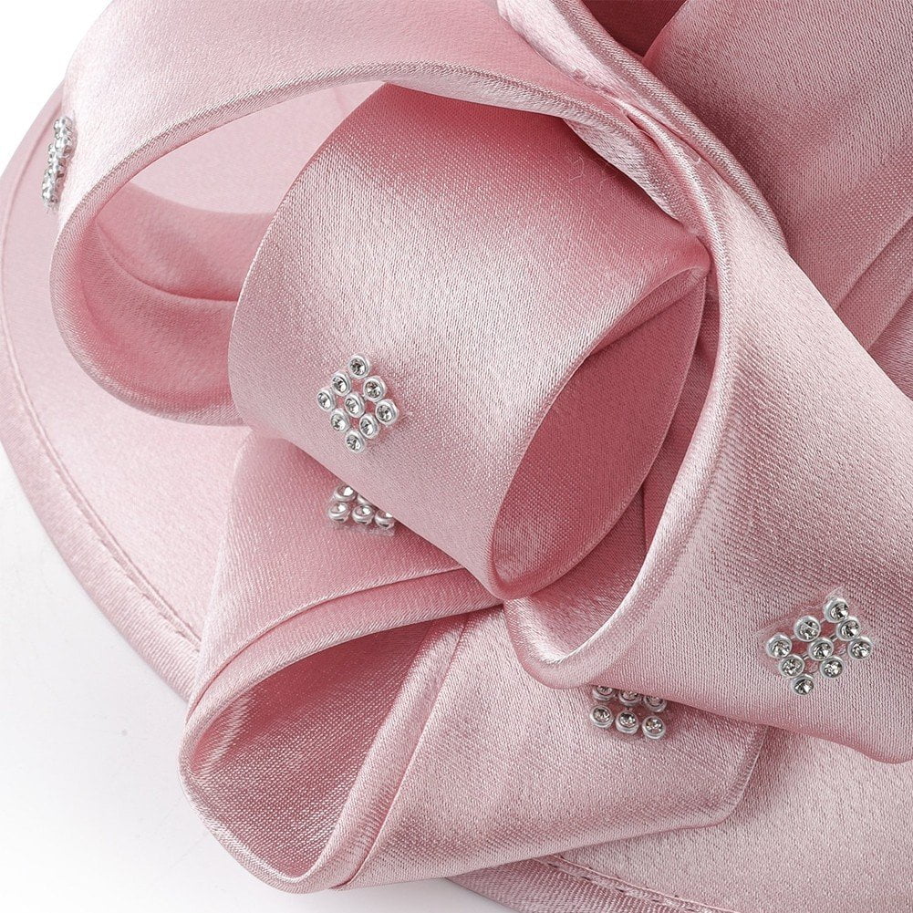 Jiibva Satin Cloth Church Hat Women Wide Brim Hat Elegant Wedding Photography Hat Female Banquet Fancy Fascinator Formal Hat
