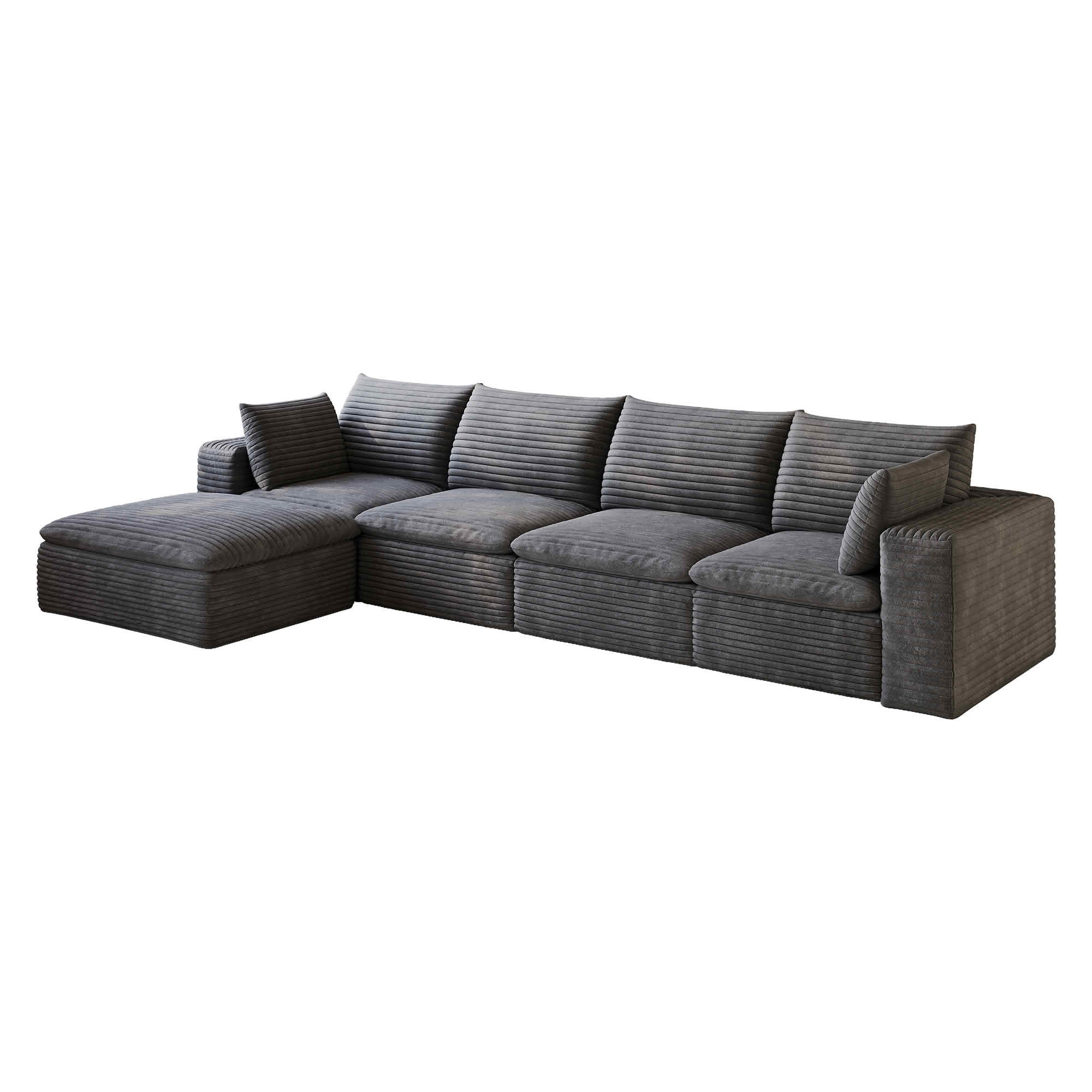 MAYEERTY 134 Inch Cloud Modular Sofa, Corduroy Deep‑Seat Couch with Double‑Layer Removable Cushions, No‑Assembly DIY Combination Sponge Sofa for Living Room Bedroom Conference Room Apartment
