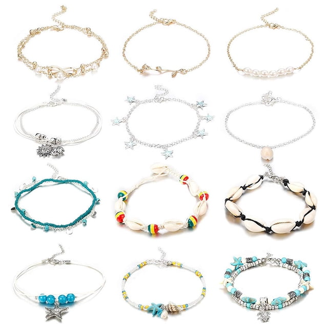 ZheElen 12 Pcs Bracelets Couleur-Résistant Durable Confortable Chevilles Chaînes Exquis Chic Chevilles Filles pour Déco de Robe Type 1 Type 8