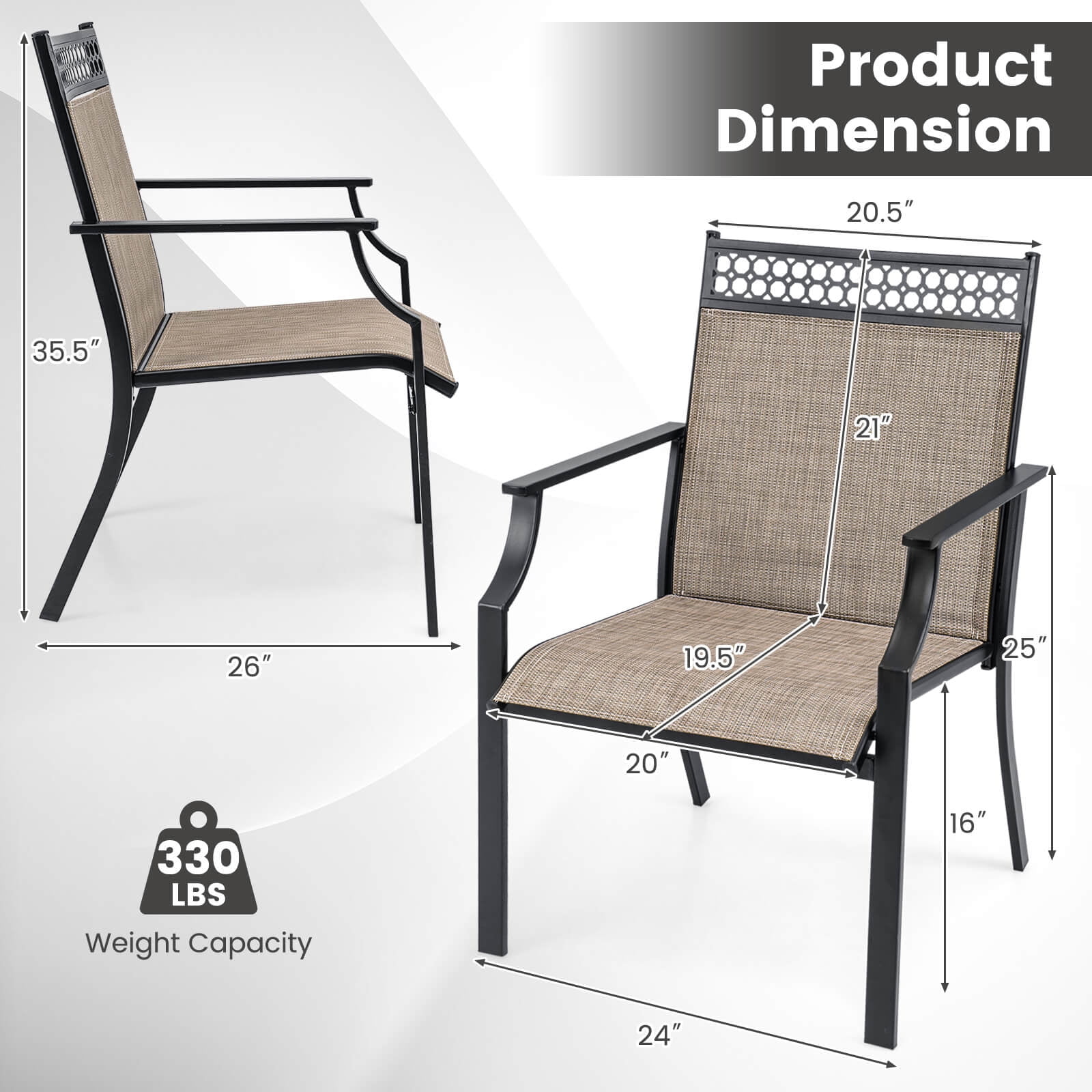 Costway Patio Chairs Set of 2 with All Weather Breathable Fabric High Backrest Coffee