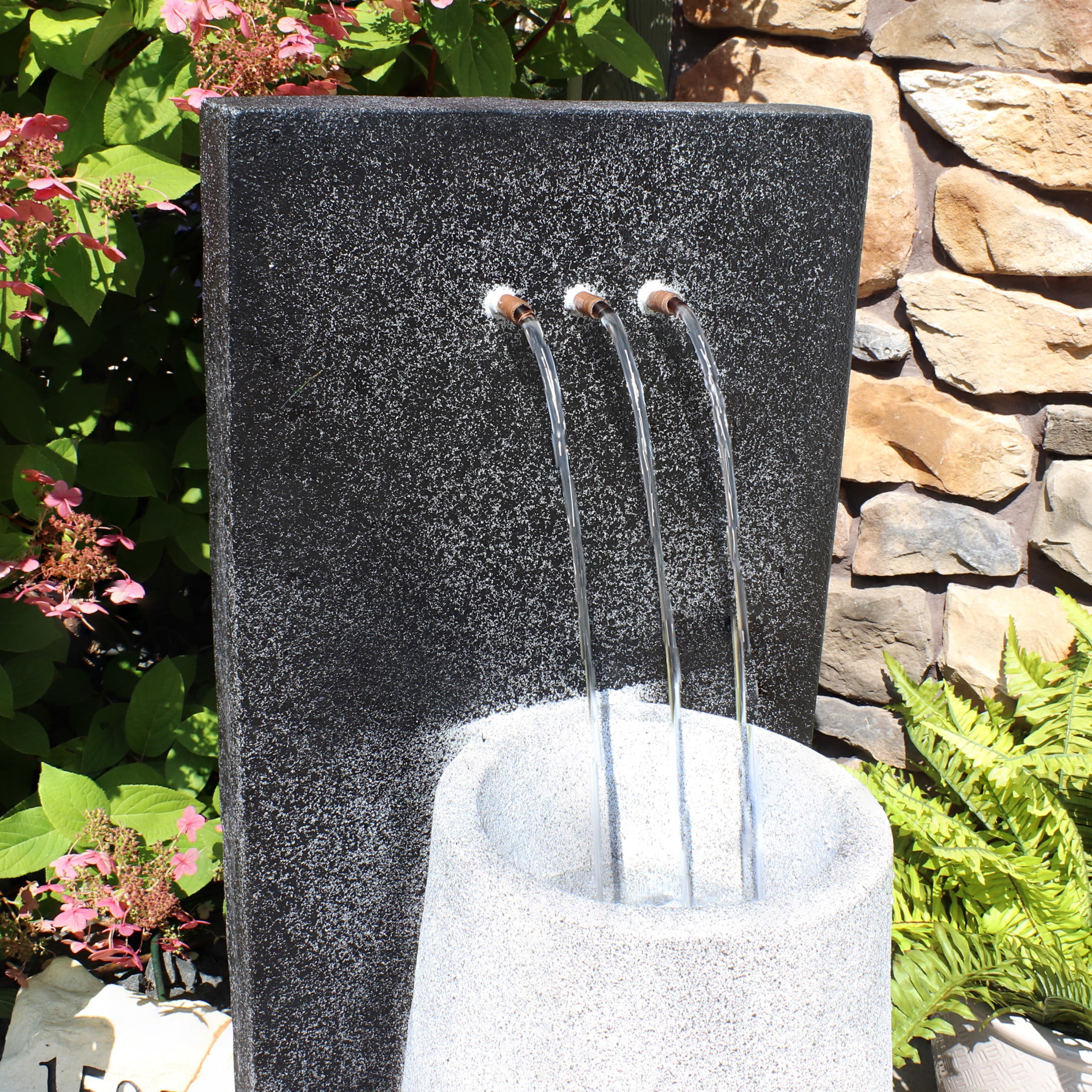 Sunnydaze Three Stream Monterno Polyresin Outdoor Water Fountain with Lights