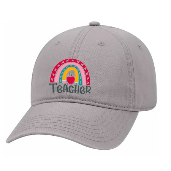 Teacher Boho Rainbow Teacher Appreciation Embroidered Twill Baseball Cap Hat with Adjustable Metal Buckle Back-Charcoal