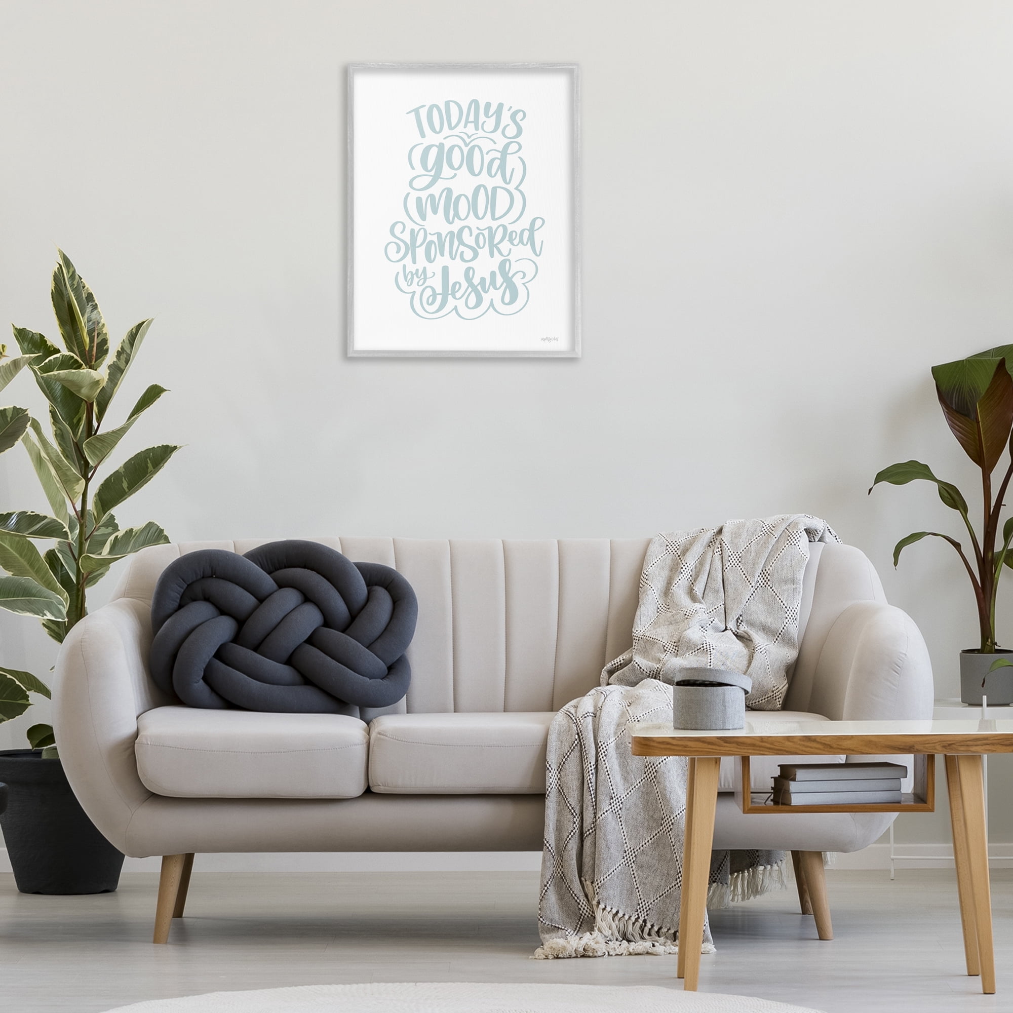 Stupell Industries Good Mood by Jesus Religious Painting Gray Framed Art Print Wall Art, 24 x 30