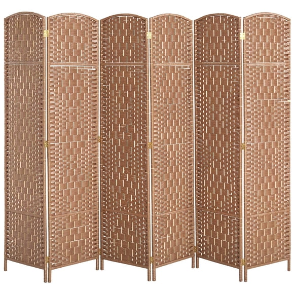 CoSoTower 6ft Folding Room Divider, 6 Panel Wall Partition with Wooden Frame for Bedroom, Home Office, Natural