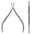thumbnail image 1 of Cuticle Nipper with Cuticle Pusher - Green Cuticle Trimmer Stainless Steel Cuticle Clipper Cutter Nail Cuticle Remover Tools for Fingernails and Toenails-Grey, 1 of 7