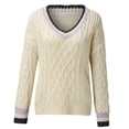 thumbnail image 3 of Vedolay Womens Sweaters Womens Causal Long Sleeve V Neck Lightweight Corchet Pullover Sweater,Beige L, 3 of 4