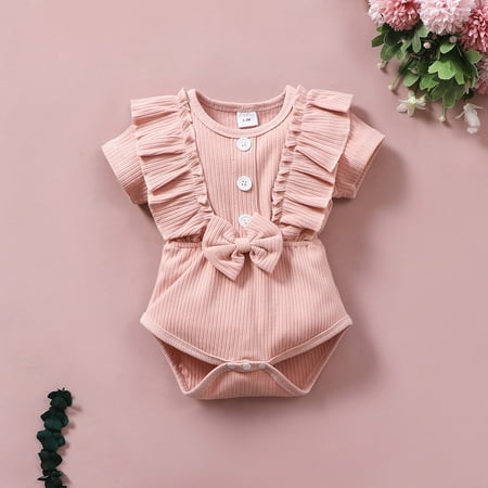 

KONBECA Baby Boys Girls Rompers Infants Pure Cotton Coverall Toddler Kids Girls Cute Bodysuit Solid Color Ruffle Cotton Outfit Romper Jumpsuit Outfits (0-18 Months)
