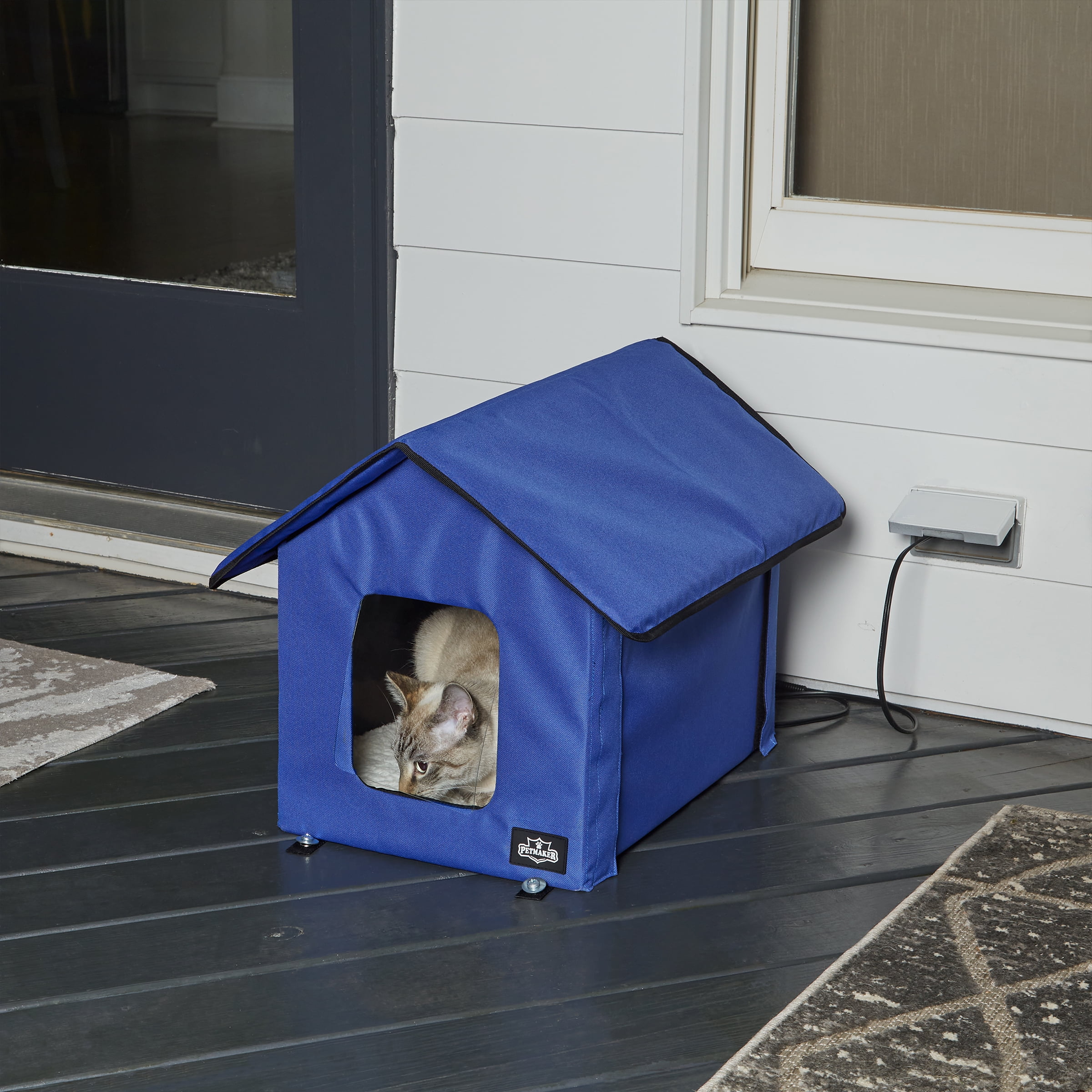 PETMAKER Heated Cat House with Heating Pad and Sherpa Cover (Blue)