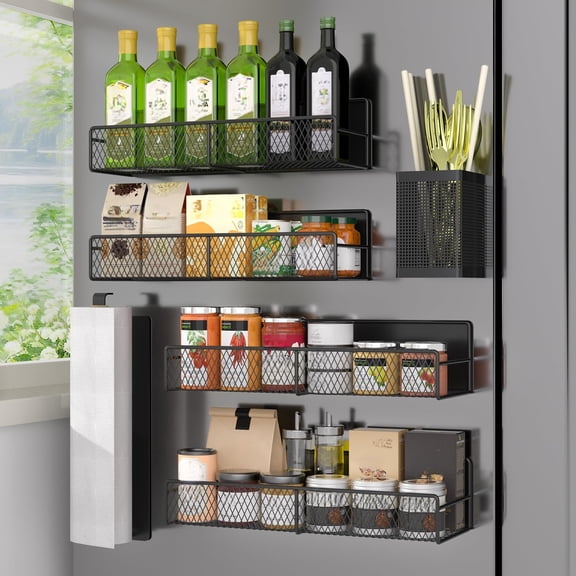 Magnetic Spice Rack for Refrigerator 6 Pack, Metal Spice Organizer with Paper Towel Holder