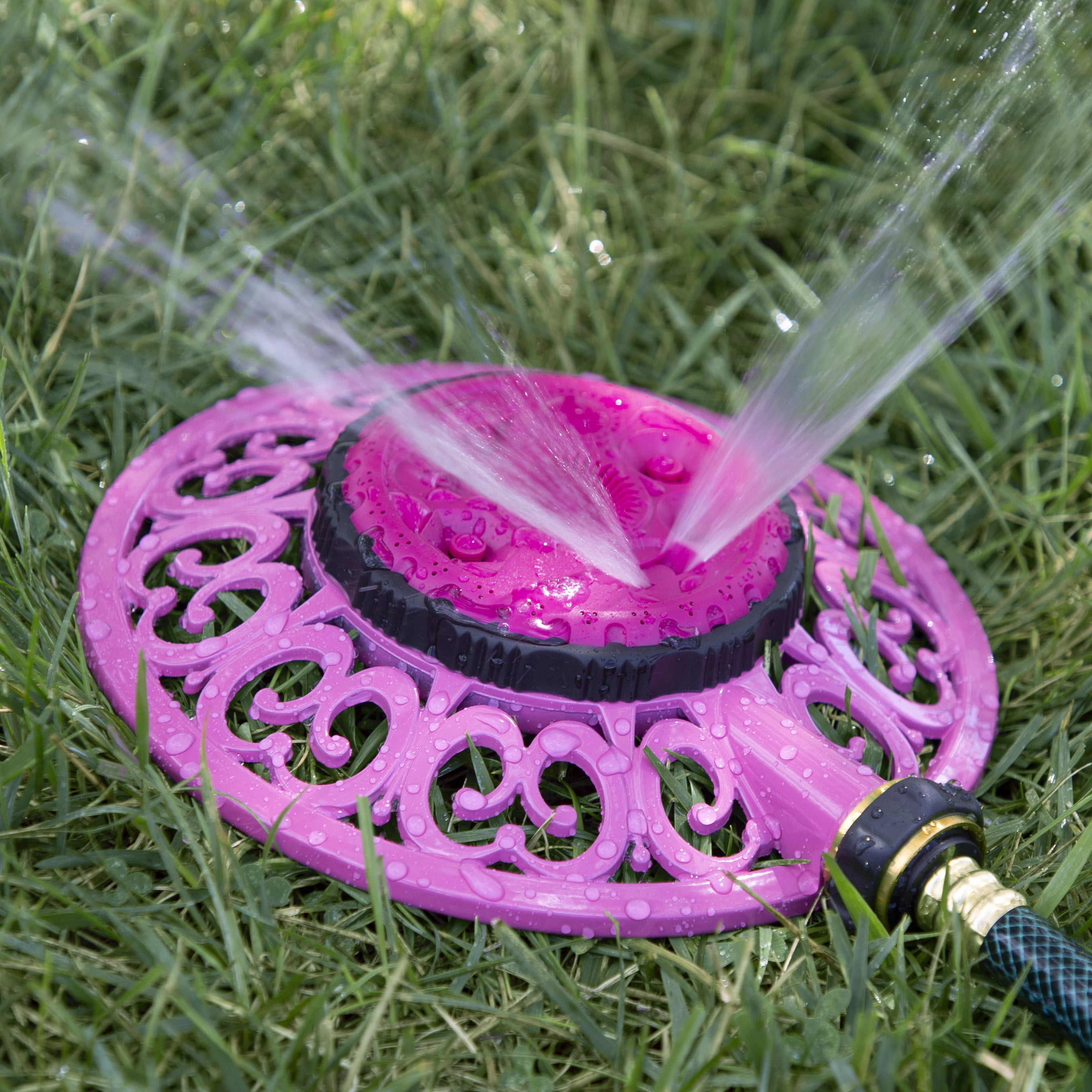 Sprout Metal 8-Pattern Stationary Sprinkler in Raspberry Red