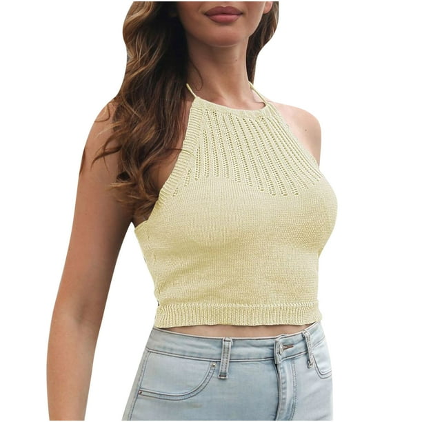 Blusa informal de moda sin mangas con cuello halter para mujer