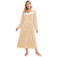 thumbnail image 4 of EFINNY Women's Vintage Velvet Nightgowns Long Sleeve V-Neck Lace Full-Length Loungewear Sleepwear Pajama Dress, 4 of 6