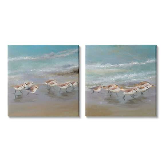 Stupell Sandpipers Flock Summer Beach Sand Animals & Insects Painting Gallery Wrapped Canvas Print Wall Art, Set of 2