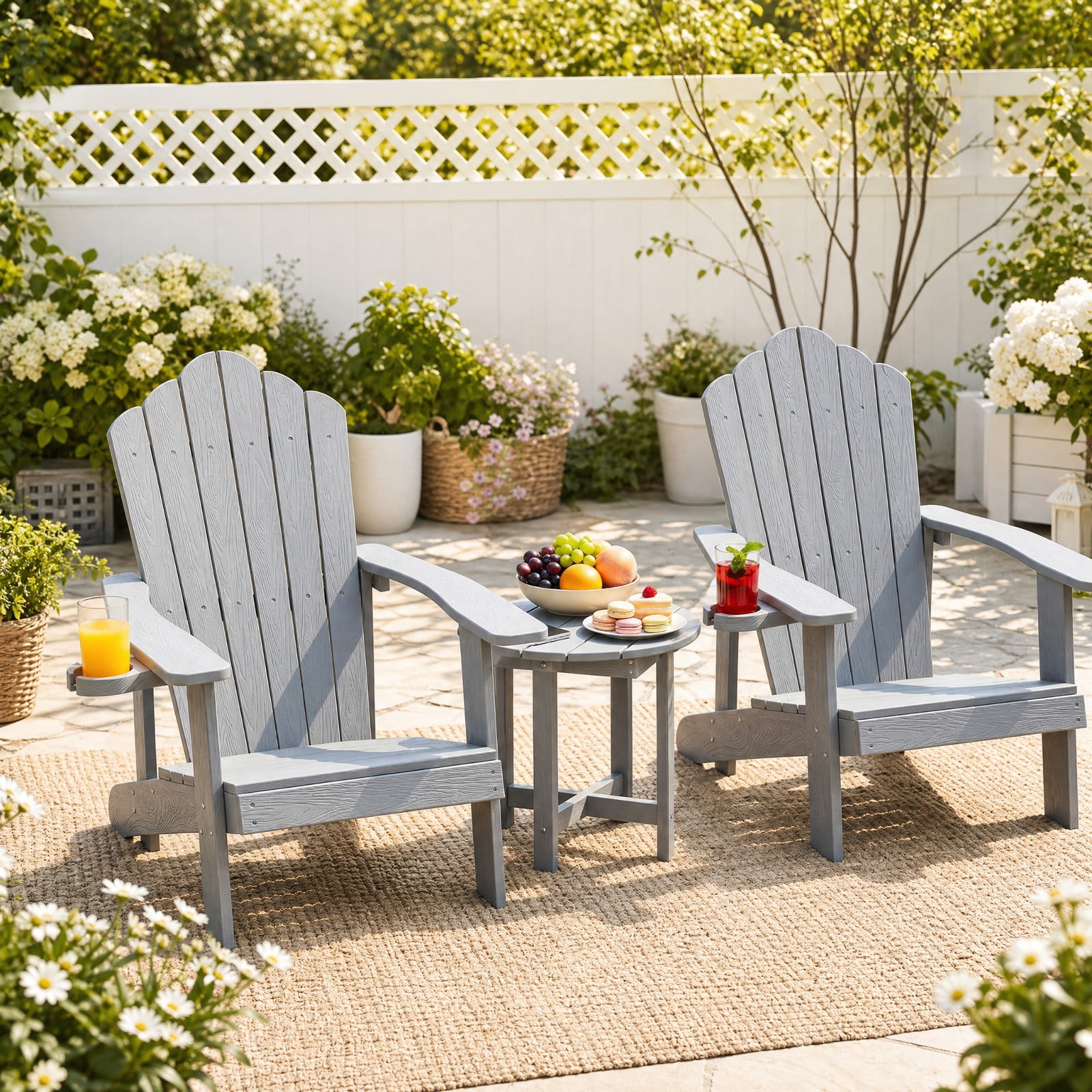 Biotree 18 Inch Outdoor Adirondack Side Table, Weather-Resistant HIPS Slatted End Table with X-Frame Base for Backyard Deck Poolside, Gray