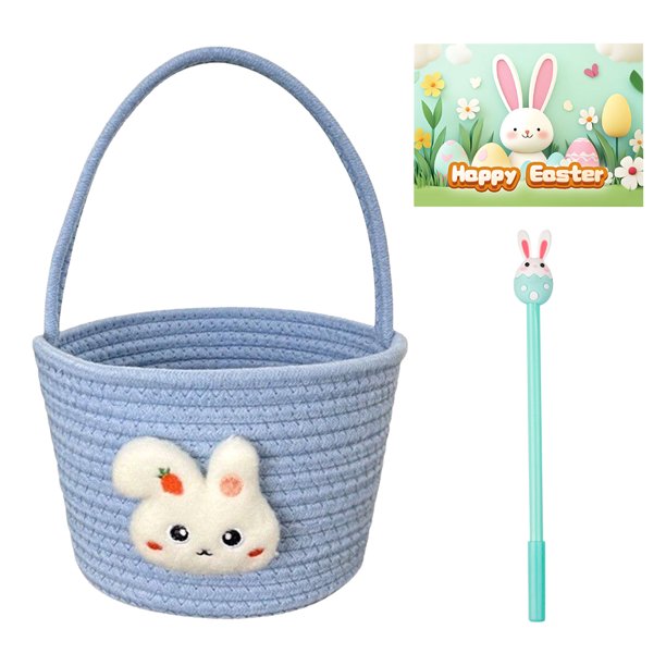 Cesta Regalo Conejito Pascua Hilo Algodón Tejido para Bebés Pequeños () Azul