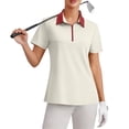 thumbnail image 4 of Soyumi Women's Short Sleeve Golf Tennis Polo Shirts V Neck Collared Workout Tops UV Protection Tennis Golf Shirt Business Casual Loose Collared V Neck Top, White, 4 of 9