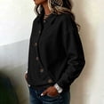 thumbnail image 5 of Hurxie Women's Solid Color Sports Casual Loose Button Lapel Hoodless Sweatshirt Top Black,S, 5 of 7
